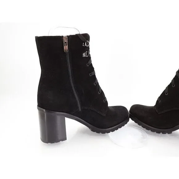 La Canadienne Parkera Waterproof Lug Boot Womens 8.5 Black Suede Lace Up Bootie